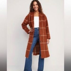 Old Navy Relaxed Brushed Plaid Overcoat in Rust Size Medium NWT